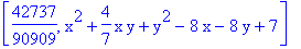 [42737/90909, x^2+4/7*x*y+y^2-8*x-8*y+7]